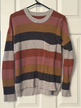 Striped Knit Sweater in Rust, Mustard & Charcoal